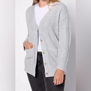 Barefoot Dreams CozyChic Lite Cardigan Sweater Gray Lace Pointelle FROST NWT L